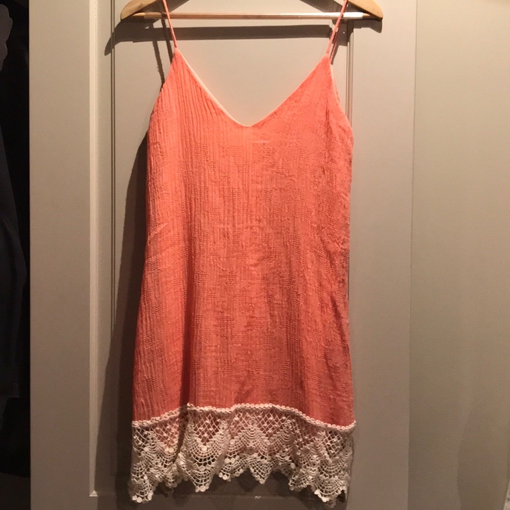 Peachy Sundress with crochet lace trim